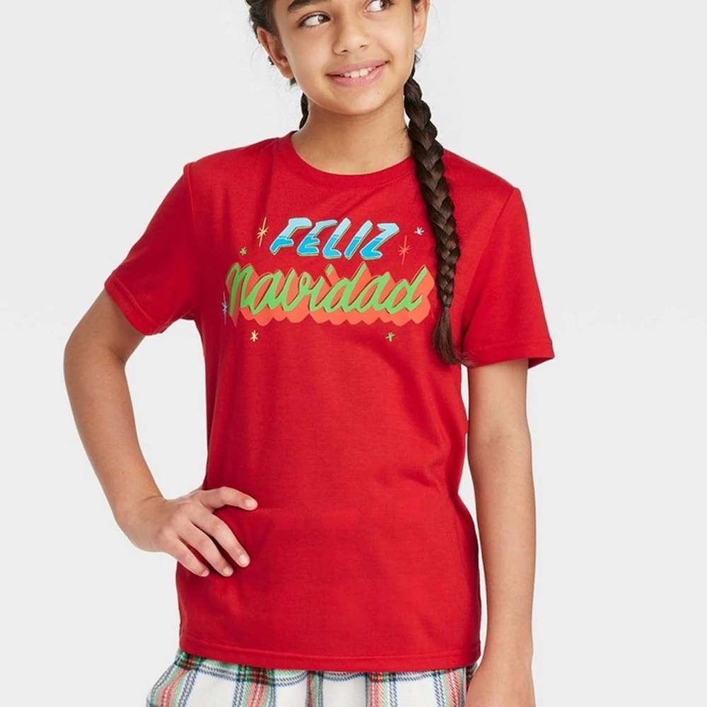 Wondershop Kathie Baptista Girls Graphic Tee Feliz Navidad Christmas Tee Red